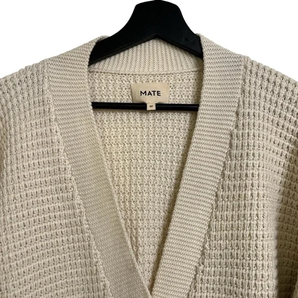 Mate the Label Relaxed Merino Wool Waffle Cardigan Sweater Bone Medium NWT - Picture 2 of 6
